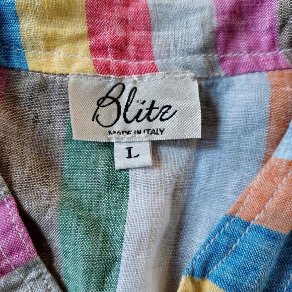 Blitz Made in Italy Rainbow-Striped Linen Button-Down Blouse - Picture 2 of 5